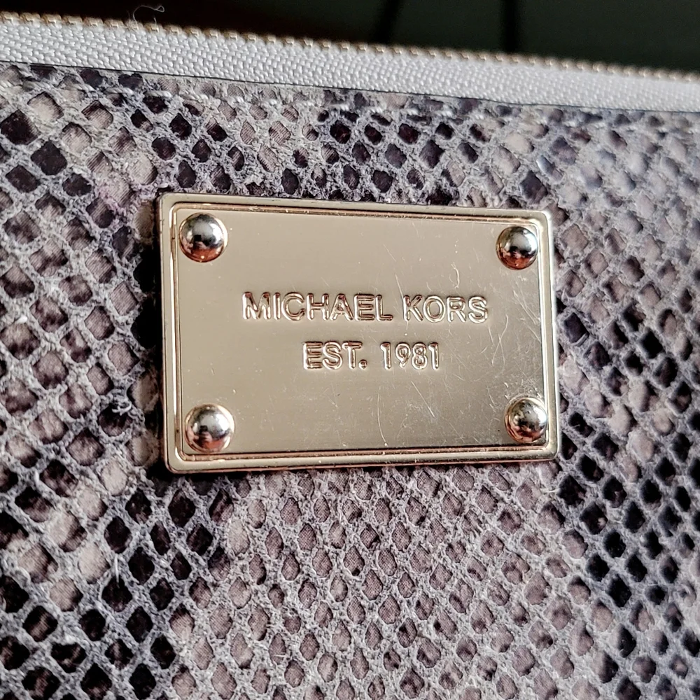 Michael Kors Jet Set Brandy Continental Wallet Taupe Tan Python Embossed Leather - Picture 3 of 16